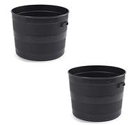 Optimal Products Black Plastic Planter Plant Pot Tub Garden Patio Out Or Indoor Barrel Flower Pot 35cm & 50cm (60L/50cm (2 Planter) Black)