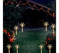 Optimal Products Christmas Snowflake Stake Lights 8PCS LED Outdoor Garden Pathway Xmas Decoration UK (Warm White)