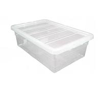 Optimal Products Clear Plastic Storage Box Boxes With Lids UK BRITISH MADE Home Office Stackable Transparent Plastic Boxes, Size 5,11,24,28,35,45 Litre (43 Litre Underbed, 5 Boxes)