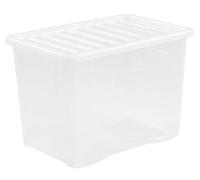 Optimal Products Clear Plastic Storage Box With Lids UK BRITISH MADE Home Office Stackable Transparent Plastic Boxes, Size 5,11,24,28,35,45,62 Litre (1 Box, 80 Litre)