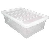 Optimal Products Clear Plastic Storage Box Boxes With Lids UK BRITISH MADE Home Office Stackable Transparent Plastic Boxes, Size 5,11,24,28,35,45 Litre (5 Boxes, 28 Litre)