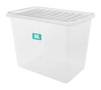 Optimal Products Clear Plastic Storage Box With Lids UK BRITISH MADE Home Office Stackable Transparent Plastic Boxes, Size 5,11,24,28,35,45,62 Litre (10 Boxes, 80 Litre)
