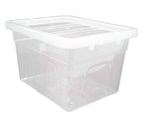 Optimal Products Clear Plastic Storage Box Boxes With Lids UK BRITISH MADE Home Office Stackable Transparent Plastic Boxes, Size 5,11,24,28,35,45 Litre (1 Box, 24 Litre)