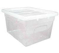 Optimal Products Clear Plastic Storage Box Boxes With Lids UK BRITISH MADE Home Office Stackable Transparent Plastic Boxes, Size 5,11,24,28,35,45 Litre (1 Box, 35 Litre)