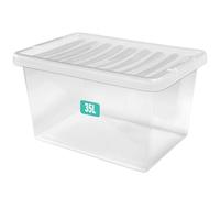 Optimal Products Clear Plastic Storage Box Boxes With Lids UK BRITISH MADE Home Office Stackable Transparent Plastic Boxes, Size 5,11,24,28,35,45 Litre (5 Boxes, 35 Litre)