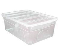 Optimal Products Clear Plastic Storage Box Boxes With Lids UK BRITISH MADE Home Office Stackable Transparent Plastic Boxes, Size 5,11,24,28,35,45 Litre (10 Boxes, 11 Litre)