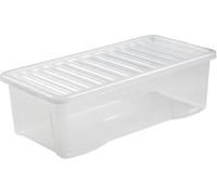 Optimal Products Clear Plastic Storage Box With Lids UK BRITISH MADE Home Office Stackable Transparent Plastic Boxes, Size 5,11,24,28,35,45,62 Litre (1 Box, 62 Litre)