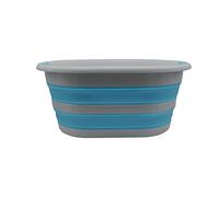 Optimal Products Collapsible Laundry Basket Hamper Clothes Storage Washing Foldable Bin Hipster (Blue & Grey, Large (60cm))