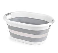 Optimal Products Collapsible Laundry Basket Hamper Clothes Storage Washing Foldable Bin Hipster (white & Grey, Large (60cm))