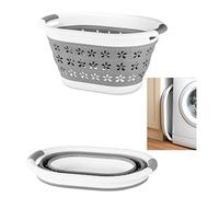 Optimal Products Collapsible Laundry Basket Hamper Clothes Storage Washing Foldable Bin Hipster (white & Grey, Medium (50cm))