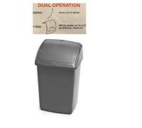 Optimal Products Dual Operation Swing Lid Bin Waste Recycling Dustbin Trash Paper Rubbish Litter Basket Kitchen Home Office Garage Swing/Fixed (Silver, 50 L)