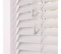 OPTIMAL PRODUCTS Faux Wood White Wooden Venetian Blinds Blind With String 50mm Slats 135Cm X 150Cm