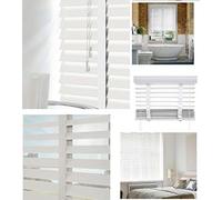 Optimal Products Faux Wood Wooden Venetian Blinds Blind With Tape 50mm Slats White Fittings Included Easy Fit (WHITE, 150X150 CM (60"X60"))
