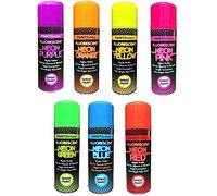 Optimal Products Fluorescent Bright Neon Spray Paint Aerosol DIY Matt Hi Vis Safety 200ML Graffiti Extra Bright Paint Blue Green Orange Pink Purple Red Yellow Assorted Colours (6)