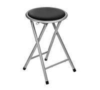 Optimal Products Folding Bar Stool Breakfast High Chair Silver Frame Home Office Kitchen Studio Furniture (Black Padded Top, Junior Folding Stool)
