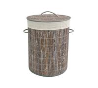 Optimal Products Folding Foldable Bamboo Laundry Hamper Basket Storage Bin Dirty Clothes Washing Bags (Round Grey)