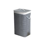 Optimal Products Folding Foldable Bamboo Laundry Hamper Basket Storage Bin Dirty Clothes Washing Bags (Square Grey)