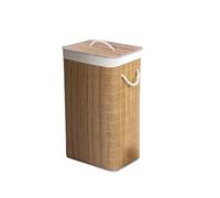 Optimal Products Folding Foldable Bamboo Laundry Hamper Basket Storage Bin Dirty Clothes Washing Bags (Square Natural)