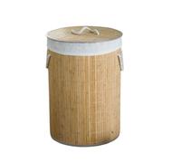 Optimal Products Folding Foldable Bamboo Laundry Hamper Basket Storage Bin Dirty Clothes Washing Bags (Round Natural)