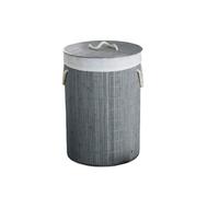 Optimal Products Folding Foldable Bamboo Laundry Hamper Basket Storage Bin Dirty Clothes Washing Bags (Round Grey)