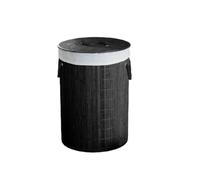 Optimal Products Folding Foldable Bamboo Laundry Hamper Basket Storage Bin Dirty Clothes Washing Bags (Round Charcoal)