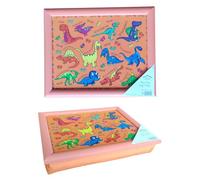 Optimal Products Kids Wooden Soft Padded Cushioned Bean Bag Children Lap Dinner Laptop Food Tray UK (Dinosaurs Design)