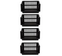 Optimal Products Large 4 Tier Stacking Baskets Storage Veg Rack Plastic Stackers 35 cm Kitchen Fruit Stand Shelf (Black)