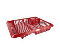 Optimal Products Large Plastic Dish Drainer Kitchen Rack Tidy Plate Cutlery Holder Sink Organiser UK (Red)