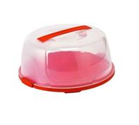 Optimal Products Large Round Transparent Cake Storage Carrier Box Container Clear Lockable Lid Cover 3 Multi Colour Kitchen (Red & Clear Round)