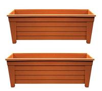 Optimal Products Long Trough 55cm Plant Pot Plastic Planter Indoor Home Outdoor Garden Window Herb Flower Box (2 Trough, Terracotta)