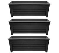 Optimal Products Long Trough 55cm Plant Pot Plastic Planter Indoor Home Outdoor Garden Window Herb Flower Box (3 Trough, Ebony/Black)