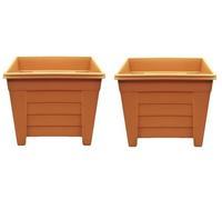 Optimal Products Long Trough/Oval/Square Plant Pot Plastic Planter Indoor Home Outdoor Garden Window Herb Flower Box (2, 27cm Square Planter Terracotta)