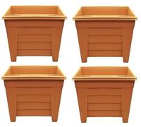 Optimal Products Long Trough/Oval/Square Plant Pot Plastic Planter Indoor Home Outdoor Garden Window Herb Flower Box (4, 27cm Square Planter Terracotta)
