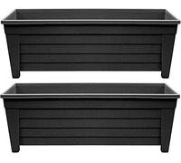 Optimal Products Long Trough/Oval/Square Plant Pot Plastic Planter Indoor Home Outdoor Garden Window Herb Flower Box (55cm Trough Ebony, 2)