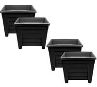 Optimal Products Long Trough/Oval/Square Plant Pot Plastic Planter Indoor Home Outdoor Garden Window Herb Flower Box (27cm Square Planter Ebony, 4)