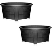 Optimal Products Long Trough/Oval/Square Plant Pot Plastic Planter Indoor Home Outdoor Garden Window Herb Flower Box (55cm Oval Planter Ebony, 2)