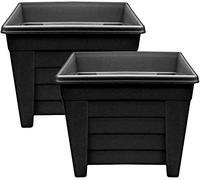 Optimal Products Long Trough/Oval/Square Plant Pot Plastic Planter Indoor Home Outdoor Garden Window Herb Flower Box (33cm Square Planter Ebony, 2)