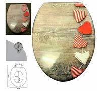 Optimal Products MDF Toilet Seat Novelty Design Stainless Steel Hinges All Printed Loo Seats All Printed ON 3 Sides (Heart Design)