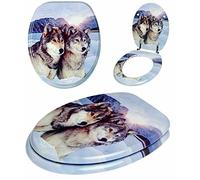 Optimal Products MDF Toilet Seat Novelty Design Stainless Steel Hinges All Printed Loo Seats All Printed ON 3 Sides (Wolf Design)