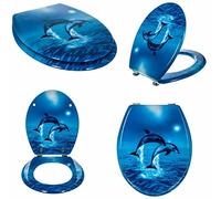 Optimal Products MDF Toilet Seat Novelty Design Stainless Steel Hinges All Printed Loo Seats Soft Close / Slow Close (Jumping Dolphin Design), 47 x 37.7 cm