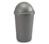 Optimal Products Plastic Bullet Bin 50/30 Litre Rubbish Waste Bins Kitchen Home Office Dustbin Flap Lid Recycling Indoor Storage Bins Trash Can (Silver, 50 L Litre)
