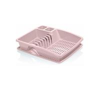 Optimal Products Plastic Large Kitchen Sink Dish Cutlery Plate Washing Up Bowls Holder Rack With Drip Tray Drainer (Pink)