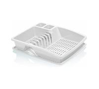 Optimal Products Plastic Large Kitchen Sink Dish Cutlery Plate Washing Up Bowls Holder Rack With Drip Tray Drainer (White)