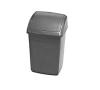 Optimal Products Plastic Swing Bins Home Garage Swing Top Rubbish Waste Bin Office Bedroom Kitchen Paper Dustbin Trash Bin Swing Lid Garden Recycle Bins (Silver, 30l Litre)