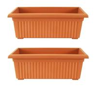 Optimal Products Plastic Trough Plant Pot Long Plastic Planter Outdoor Garden Herb Flower Box UK (70cm Trough Terracotta, 2)