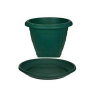 Optimal Products Plastic Venetian Round Plant Flower Pot Pots Planter Grow Container Water Garden & Outdoor Gardening Plant Containers Flower Pots (Green, 24 cm Pot + Saucer)