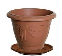Optimal Products Plastic Venetian Round Plant Flower Pot Pots Planter Grow Container Water Garden & Outdoor Gardening Plant Containers Flower Pots (Terracotta, 43 cm Pot + Saucer)
