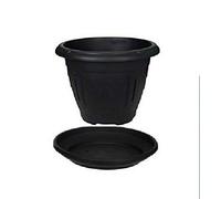 Optimal Products Plastic Venetian Round Plant Flower Pot Pots Planter Grow Container Water Garden & Outdoor Gardening Plant Containers Flower Pots (Black, 33 cm Pot + Saucer)