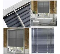 Optimal Products PVC Window Venetian Blinds Strong Trimmable Easy Fit Child Safe Home Office Blind Black Cream White Silver Teak And Natural (Contrast Slate, 90 x 213 cm)