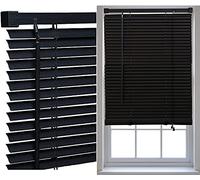 Optimal Products PVC Window Venetian Blinds Strong Trimmable Easy Fit Child Safe Home Office Blind Black Cream White Silver Teak And Natural (Black, 105 x 150 cm)